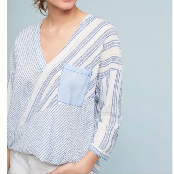 Anthropologie Holding Horses Mimi Pieced Striped Longline Wrap Tunic Top - Picture 1 of 9